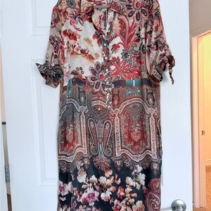 New Silk Teri Jon Red and Cream Paisley Dress
